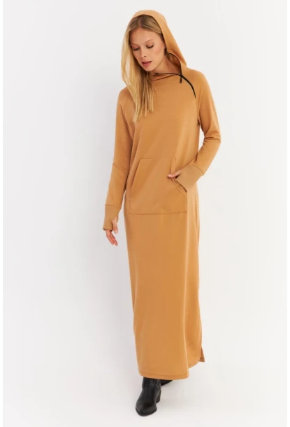 Kadın Camel Yakası Fermuarlı Maxi Sweat Elbise TF12
