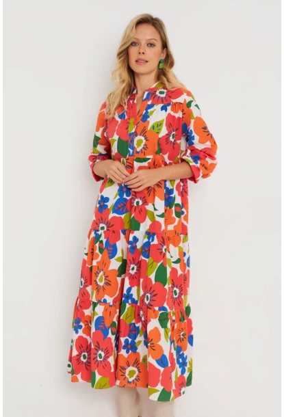 Kadın Desenli Salaş Mini Elbise Turuncu ASH23046