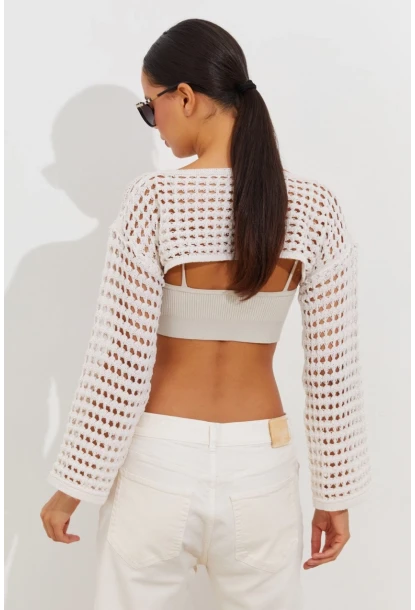 Kadın Ekru Ajurlu Bolero YV115