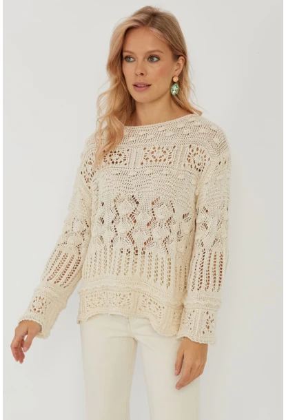Kadın Ekru Ajurlu Triko Bluz YZ620