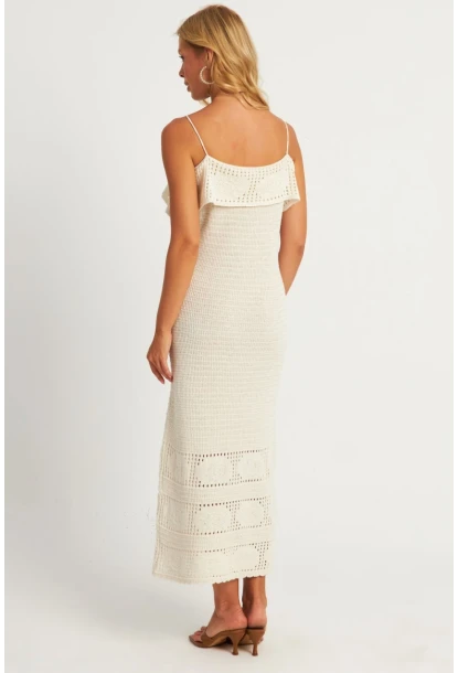 Kadın Ekru Ajurlu Triko Midi Elbise HC1569