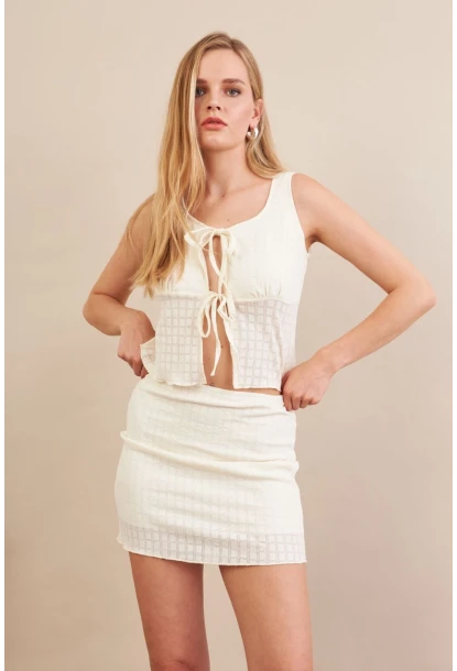 Kadın Ekru Alt Üst Etek Takım EV114