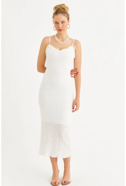 Kadın Ekru Astarlı Dantel Maxi Elbise YEL221662