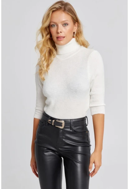 Kadın Ekru Balıkçı Yaka Triko Kazak KZ2499