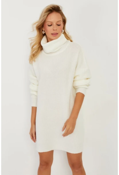 Kadın Ekru Balıkçı Yaka Triko Tunik KZ2504