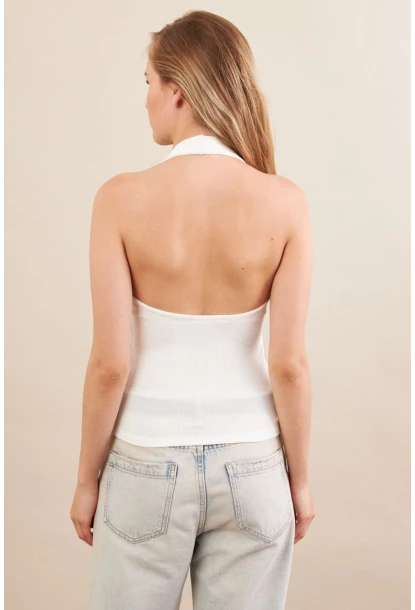 Kadın Ekru Boyun Askılı Bluz ZH171