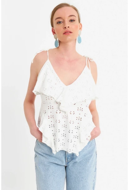 Kadın Ekru Brode Bluz SE14