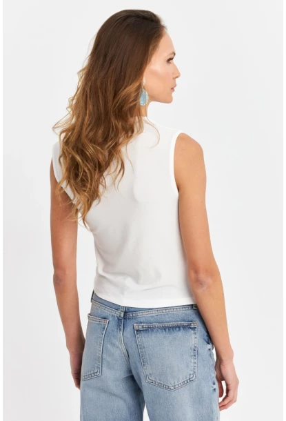 Kadın Ekru Büzgülü Kolsuz Bluz LPP1205-90