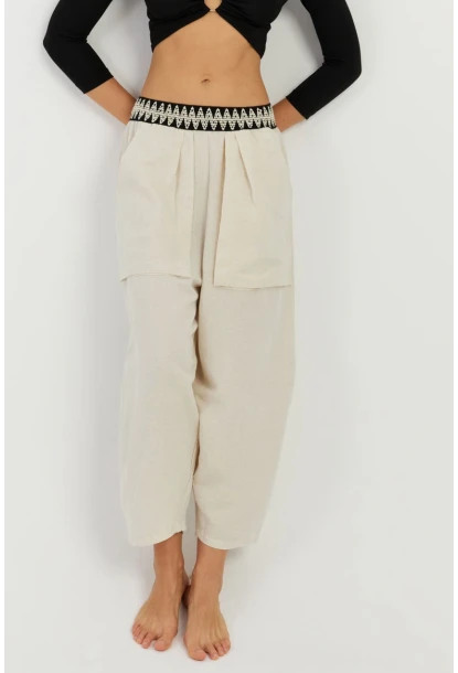 Kadın Ekru Cepli Şalvar Pantolon ÖM1203