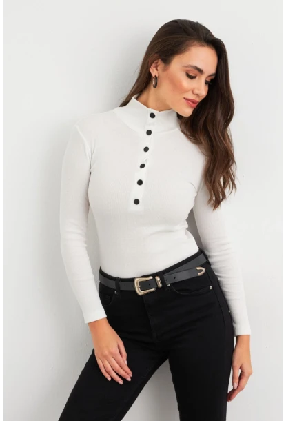 Kadın Ekru Çıtçıtlı Kaşkorse Bluz EY2983