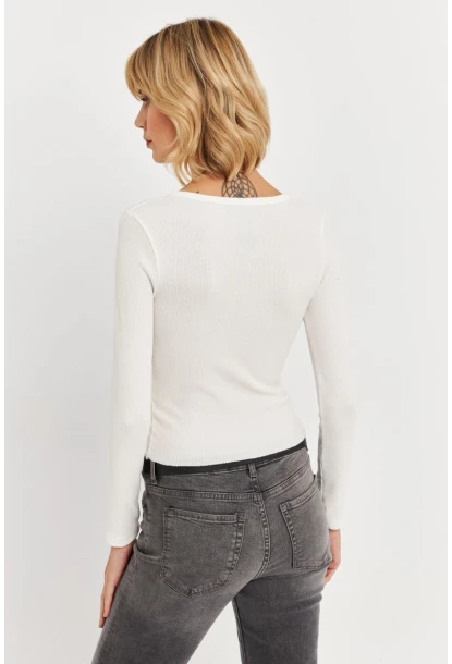 Kadın Ekru Düğme Detaylı Basic Bluz ALB3814