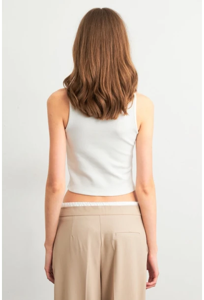 Kadın Ekru Düğme Detaylı Bluz CY354