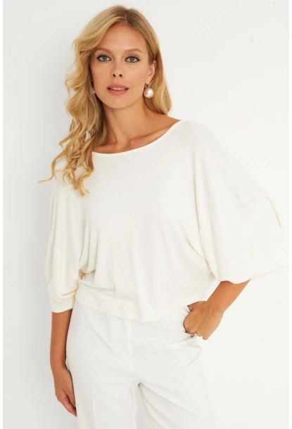 Kadın Ekru Düğüm Detaylı Bluz GÇ176