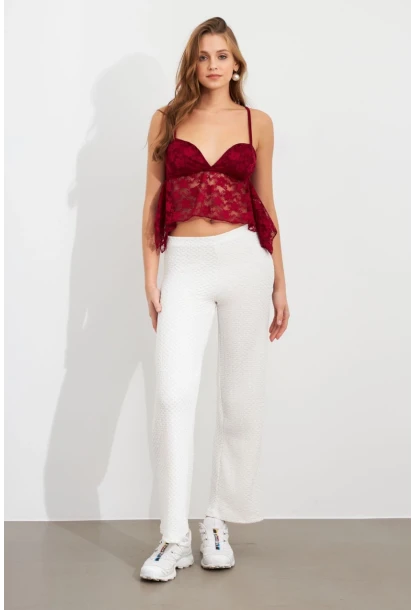Kadın Ekru Gofre Pantolon ZH326