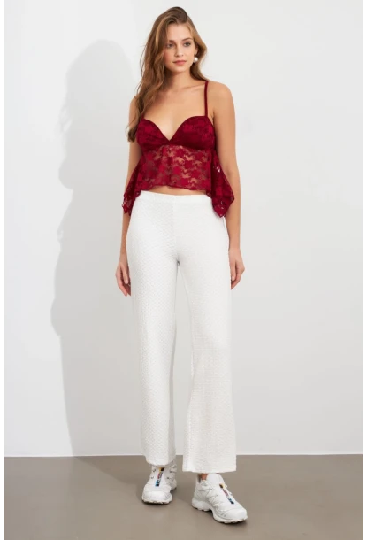 Kadın Ekru Gofre Pantolon ZH326