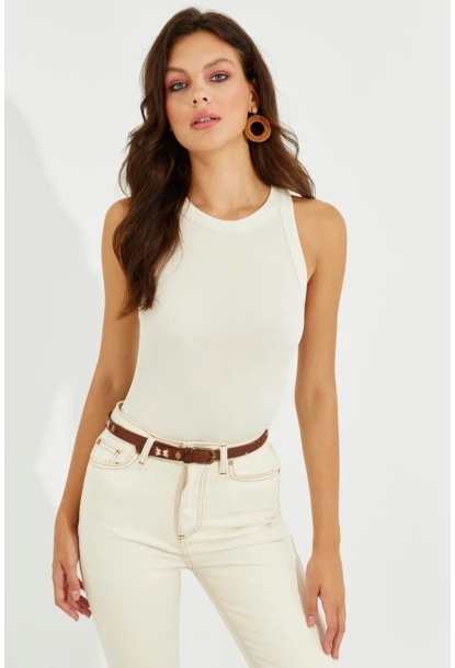 Kadın Ekru Halter Yaka Bluz LPP1233