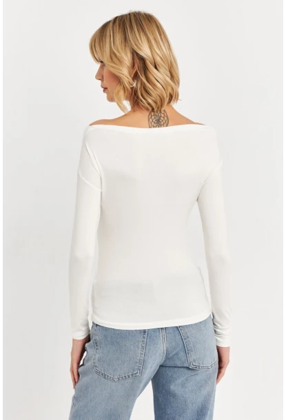 Kadın Ekru Kayık Yaka Bluz LPP1254