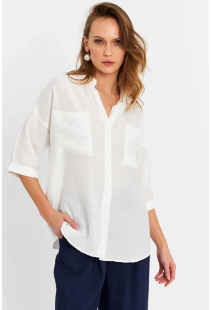 Kadın Ekru Keten Gömlek MELT170