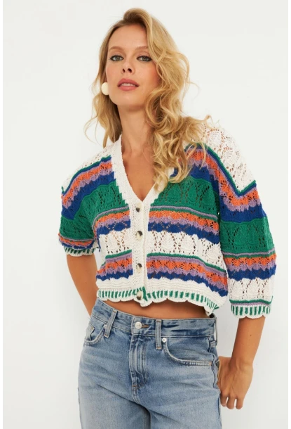 Kadın Ekru Multi Renkli Hırka MİW3851