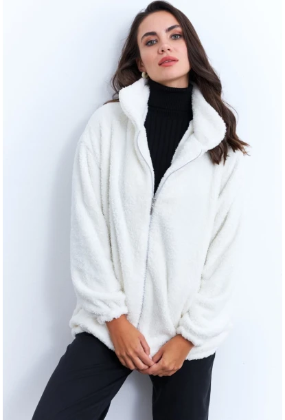 Kadın Ekru Peluş Mont LYT58