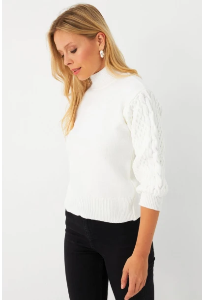 Kadın Ekru Pencereli Kazak SE4