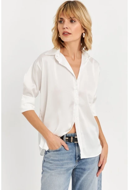 Kadın Ekru Saten Gömlek ELT8051