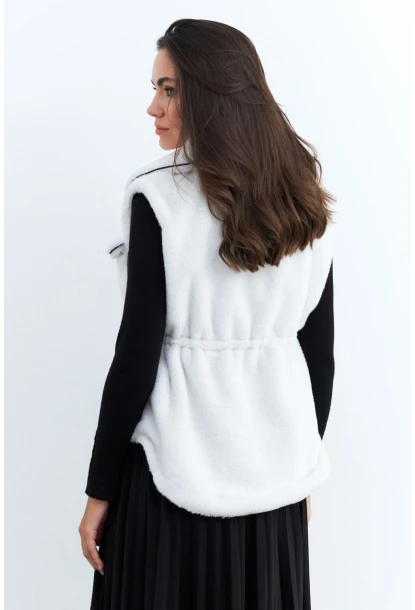 Kadın Ekru Suni Kürk Cepli Yelek MK66