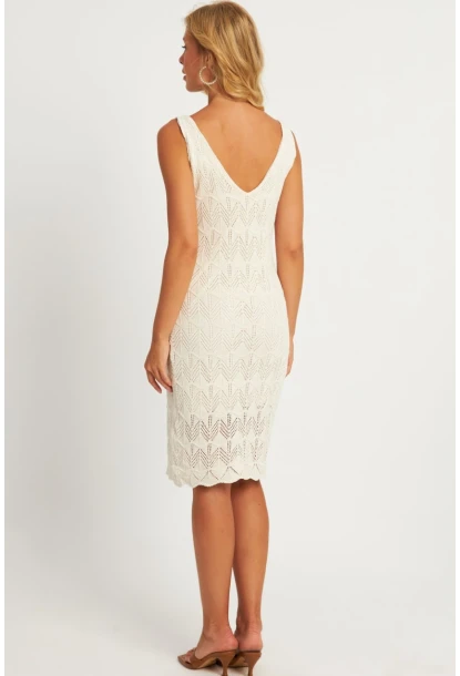 Kadın Ekru Triko Astarlı Midi Elbise HC1536