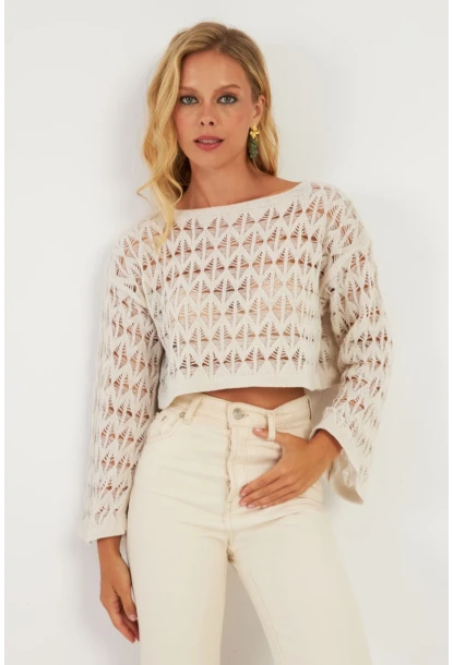 Kadın Ekru Triko Bluz YV254