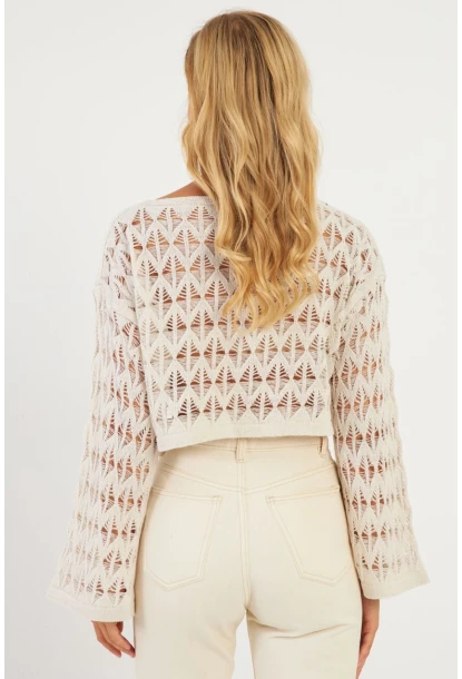 Kadın Ekru Triko Bluz YV254