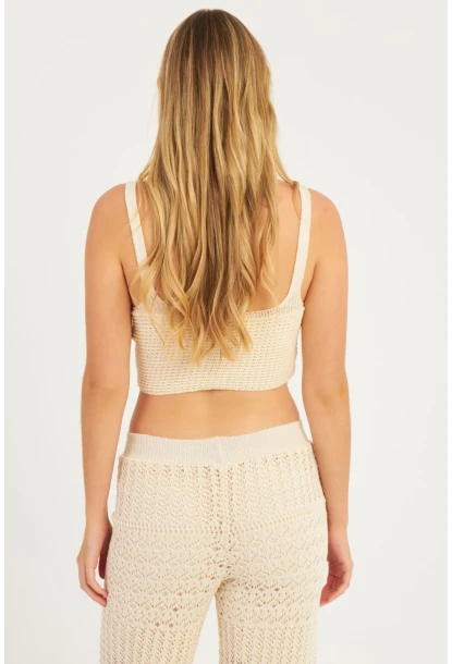 Kadın Ekru Triko Crop Bluz KZ2507