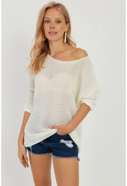 Kadın Ekru Triko Kazak SMT223