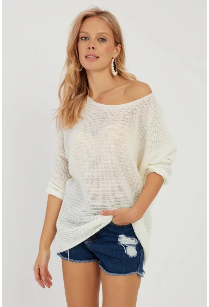 Kadın Ekru Triko Kazak SMT223