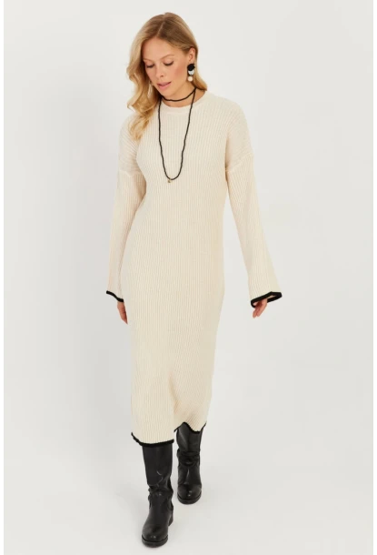 Kadın Ekru Triko Maxi Elbise MSF2538