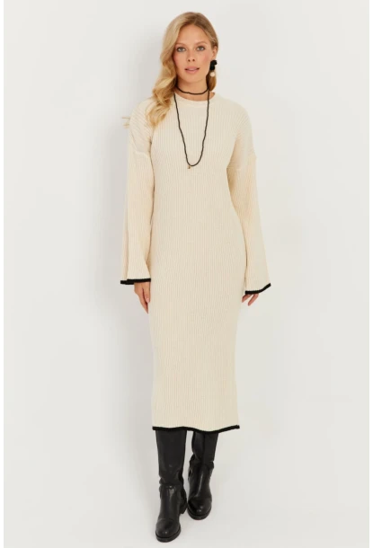Kadın Ekru Triko Maxi Elbise SF2538