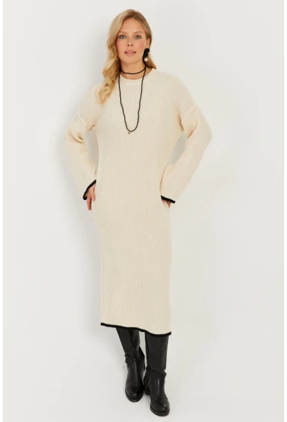 Kadın Ekru Triko Maxi Elbise SF2538