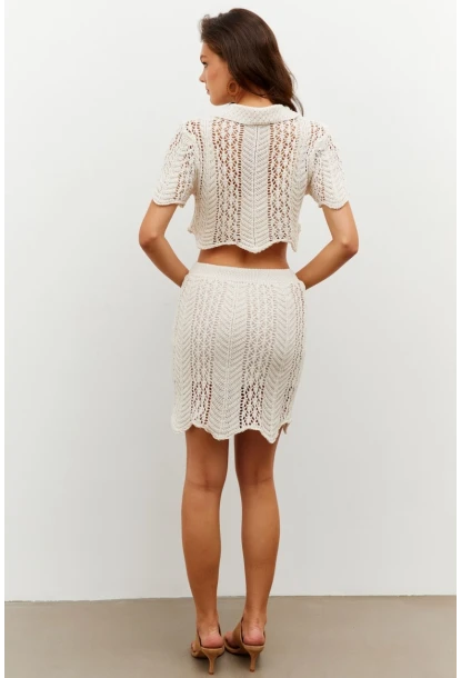 Kadın Ekru Yarım Astarlı Triko Mini Etek MİW5851-10