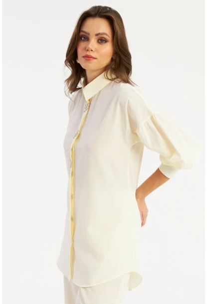 Kadın Ekru Zımbalı Gömlek MASF08