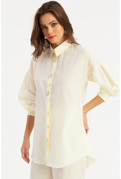Kadın Ekru Zımbalı Gömlek MASF08