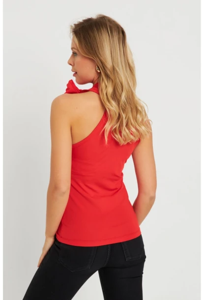 Kadın Fiyonklu Crop Bluz Kırmızı EY2726