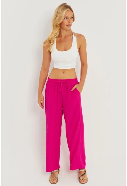 Kadın Fuşya Beli Lastikli Bürümcük Pantolon ZER405