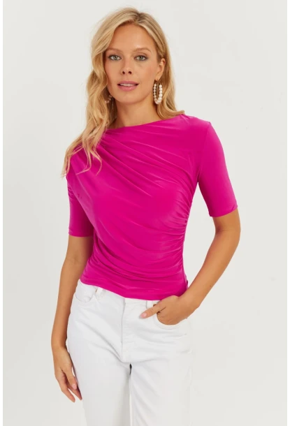 Kadın Fuşya Büzgülü Bluz YZ623