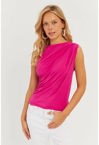 Kadın Fuşya Büzgülü Bluz YZ625