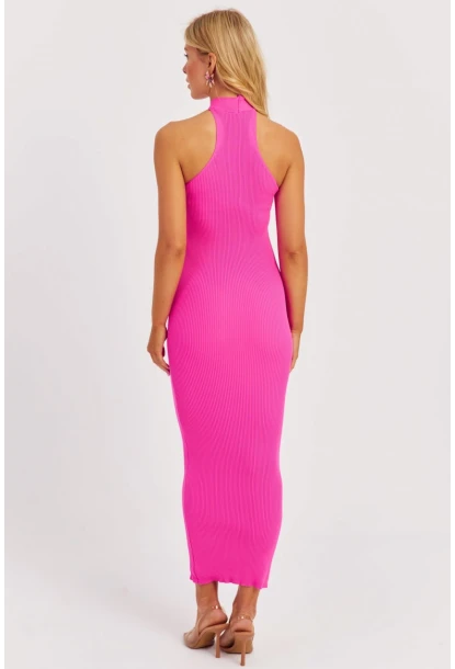 Kadın Fuşya Çapraz Yaka Triko Elbise YZ630