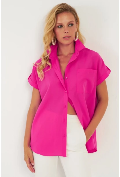 Kadın Fuşya Cepli Gömlek ZER410