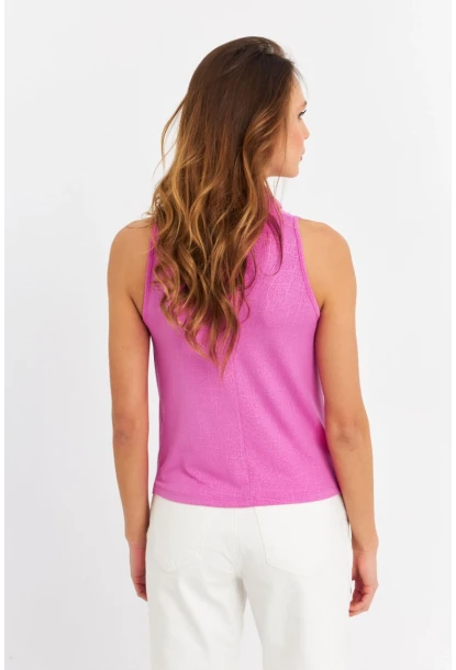 Kadın Fuşya Sırt Pencereli Desenli Bluz LPP1021