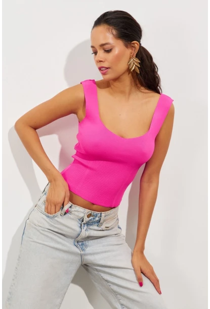 Kadın Fuşya Triko Atlet YV117