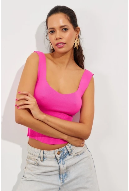 Kadın Fuşya Triko Atlet YV117