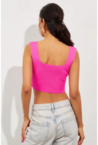 Kadın Fuşya Triko Crop Atlet YV118