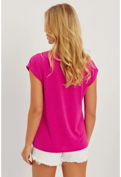 Kadın Fuşya V Yaka Simli Bluz RX436